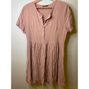 Plus Beige Puff Sleeve Fake Button Dress